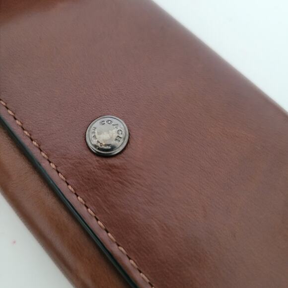 Coach Wallet Key Case Trifold Holder Solid Brown Geniue Smooth Leather Classic - Picture 11 of 11